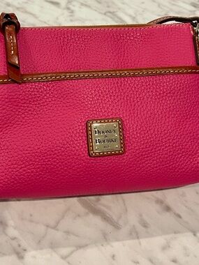 Dooney & Bourke Hot Pink Pebbled Leather Ginger Crossbody with Tan Trim